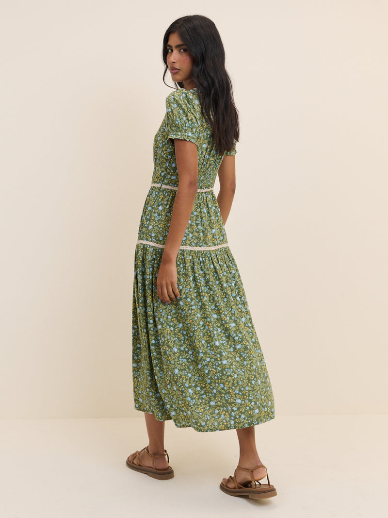 showpo dara midi dress Green Ditsy Floral Tiered Dara Midi Dress