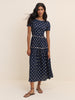 Navy Polka Dot Tiered Dara Midi Dress