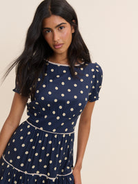 Navy Polka Dot Tiered Dara Midi Dress