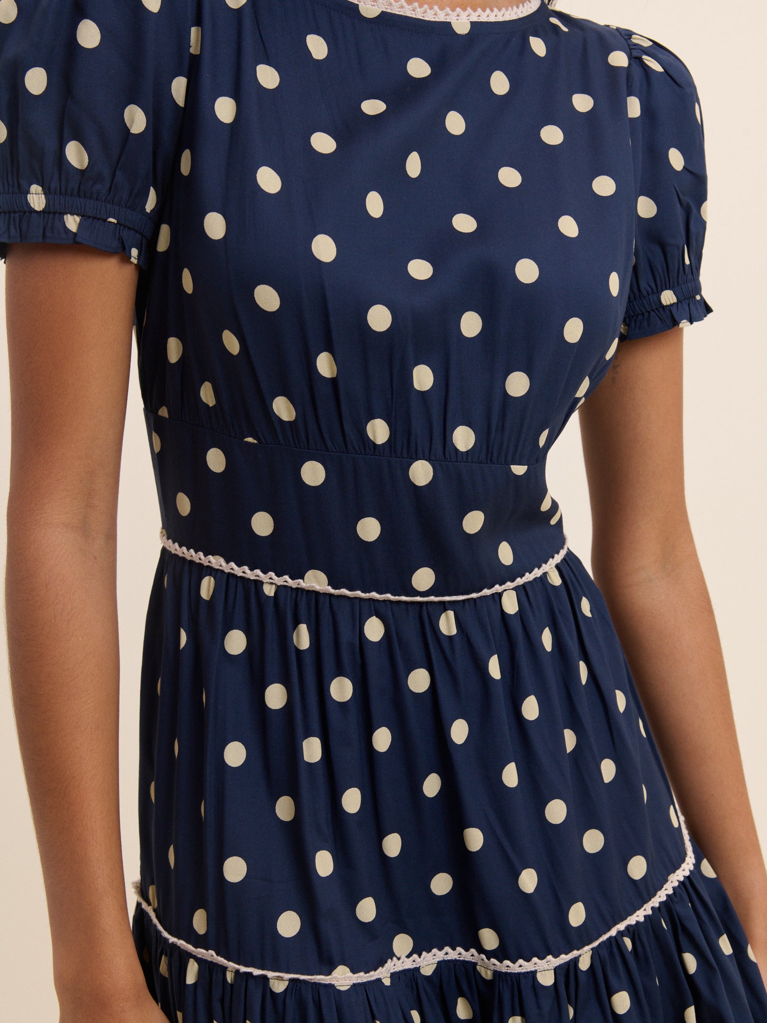 Navy Polka Dot Tiered Dara Midi Dress
