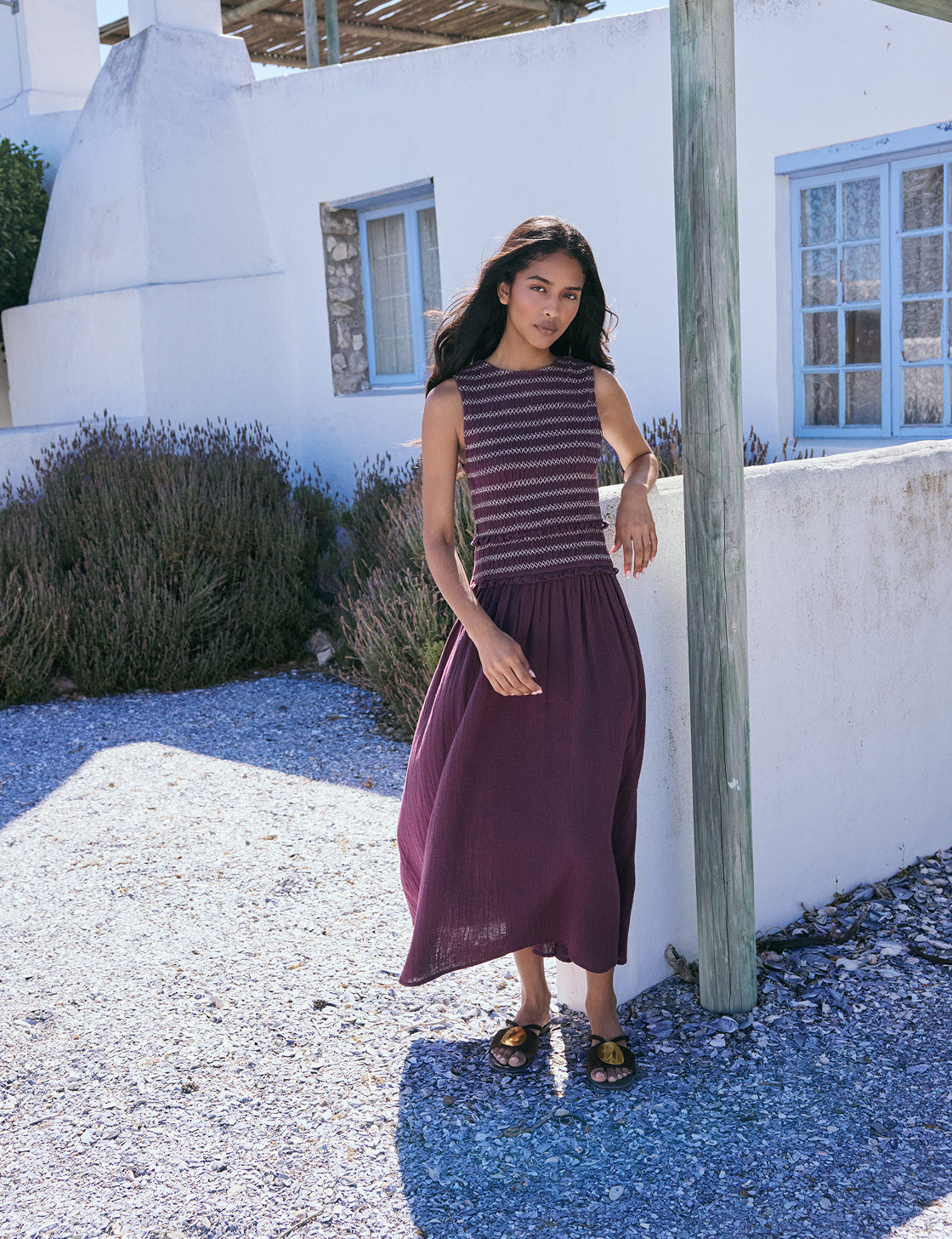 Purple Ruched Ingrid Midi Dress
