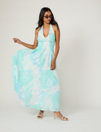 Blue Printed Marceline Midi Dress