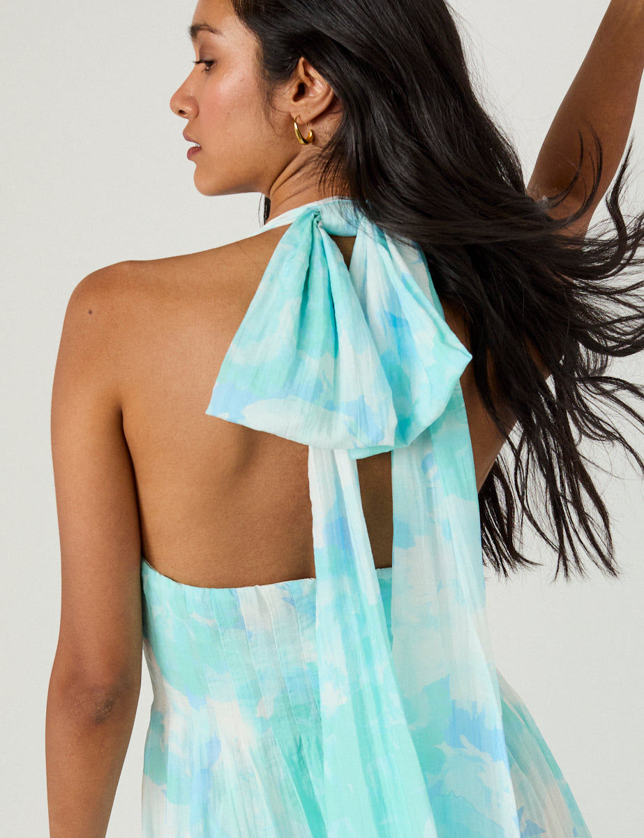 Blue Printed Marceline Midi Dress