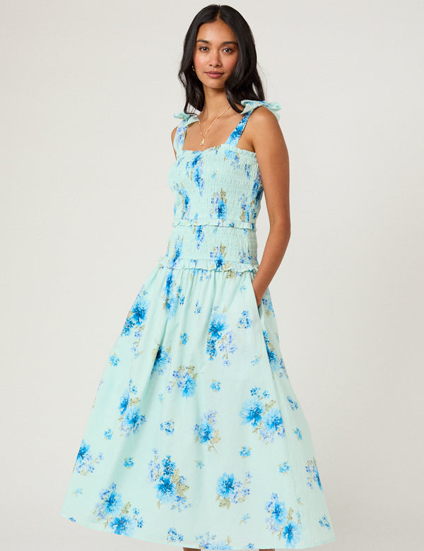 Blue Floral Andrea Midi Dress