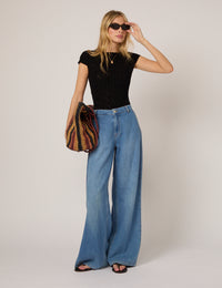 Black Pointelle Knitted T-Shirt