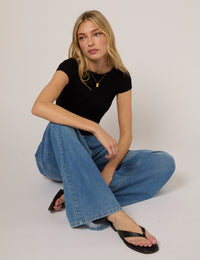 Black Pointelle Knitted T-Shirt