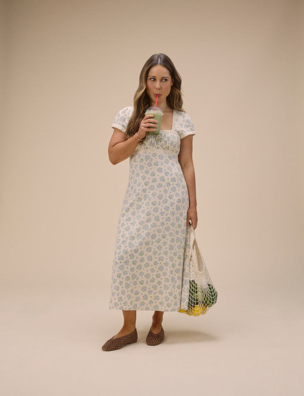 Blue Ditsy Floral Charlotte Midi Dress