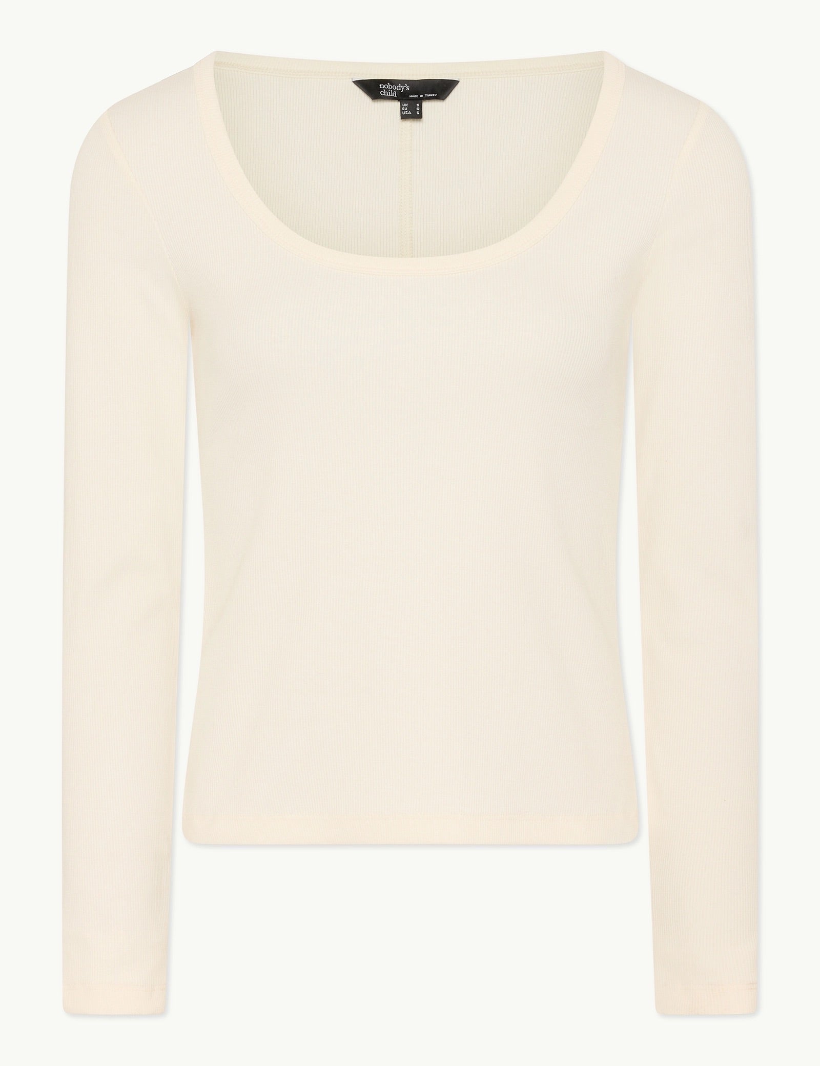 Cream Long Sleeve Scoop Neck Ribbed Top