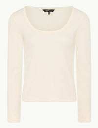 Cream Long Sleeve Scoop Neck Ribbed Top