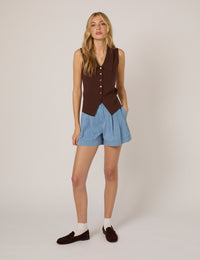 Brown Knitted  Collared Waistcoat