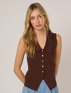 Brown Collar Detail Knitted Top