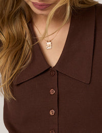 Brown Knitted  Collared Waistcoat