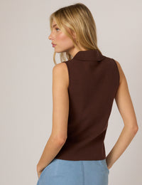 Brown Knitted  Collared Waistcoat