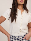 White Knitted Polo Top