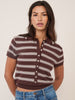 Brown Striped Knitted Polo Top