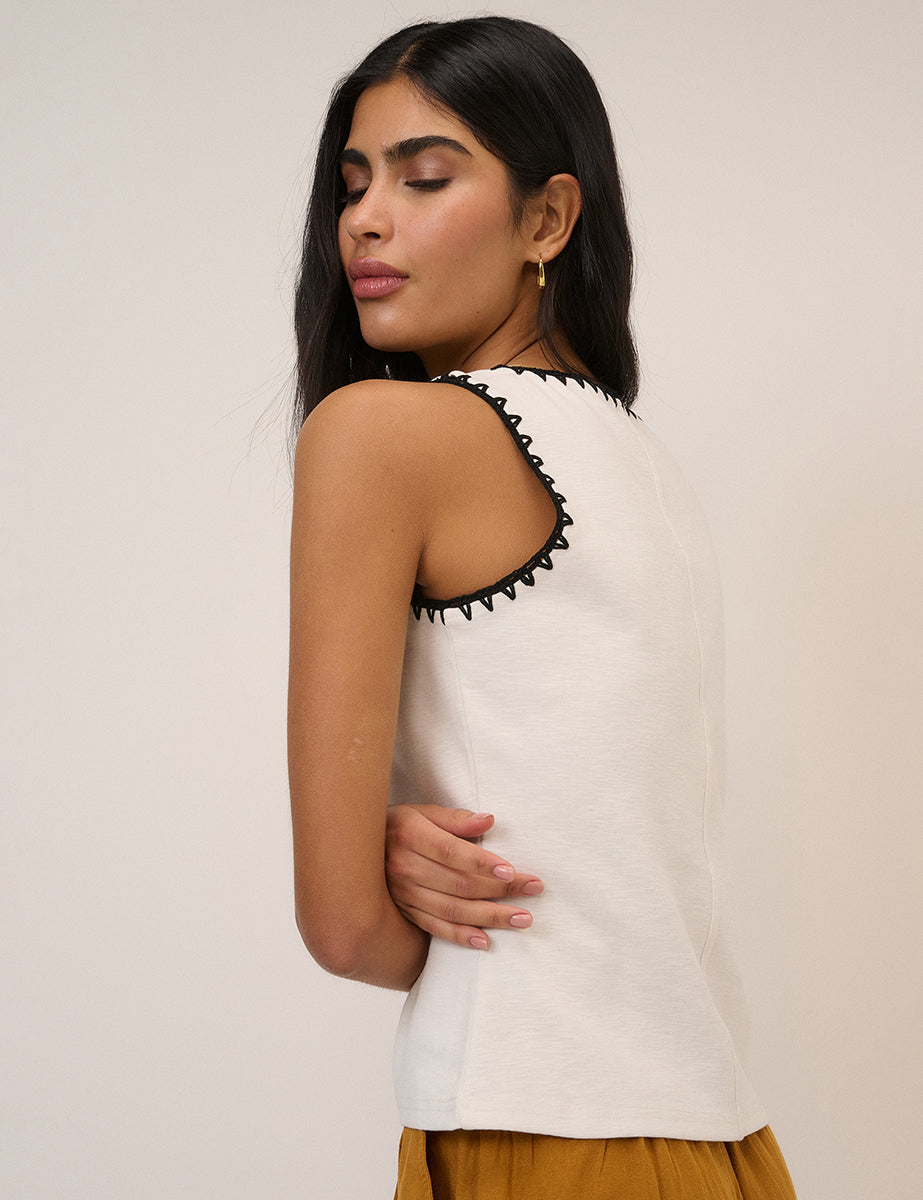 White Crochet Trim Vest