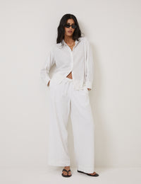 White Oversized Linen-Blend Shirt