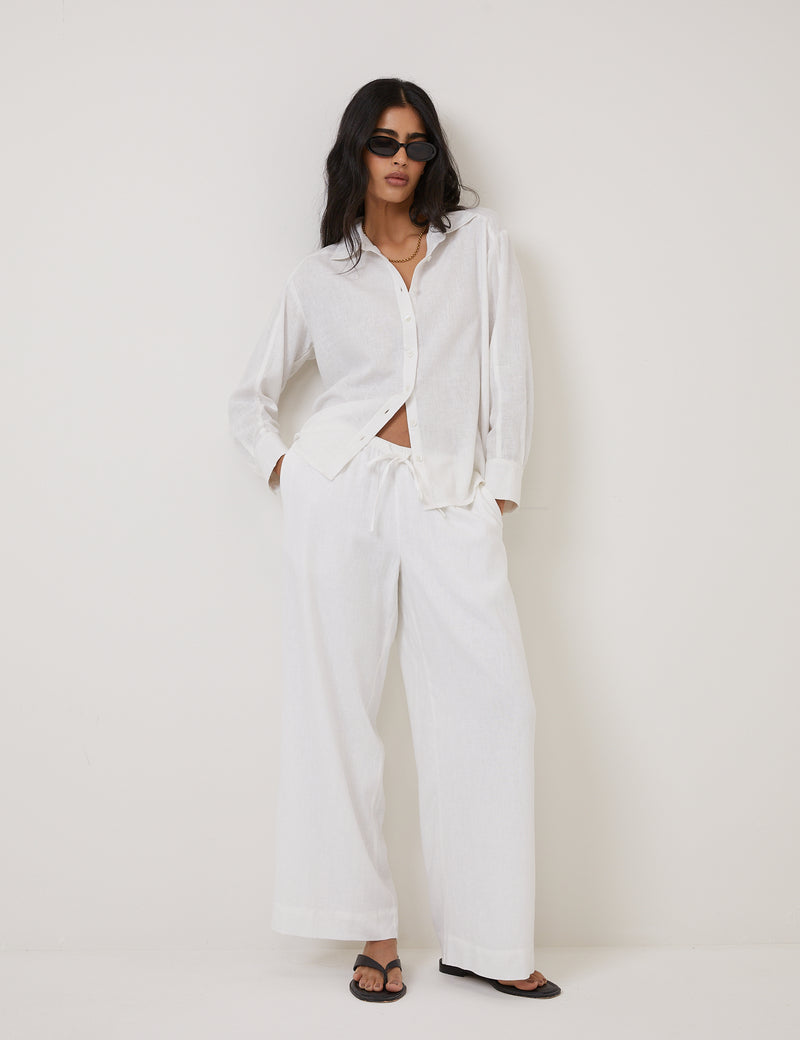 White Oversized Linen-Blend Shirt