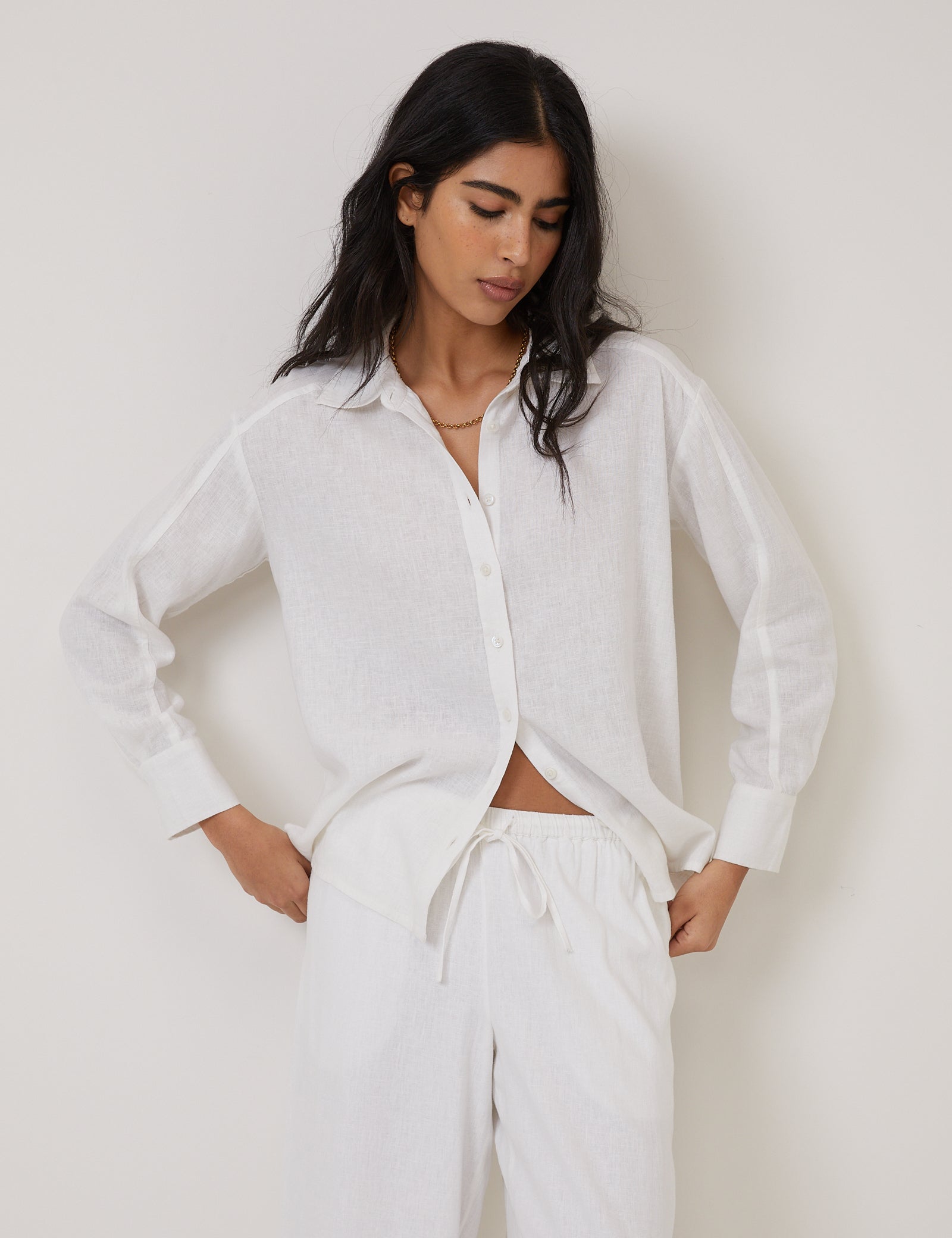 White Oversized Linen-Blend Shirt