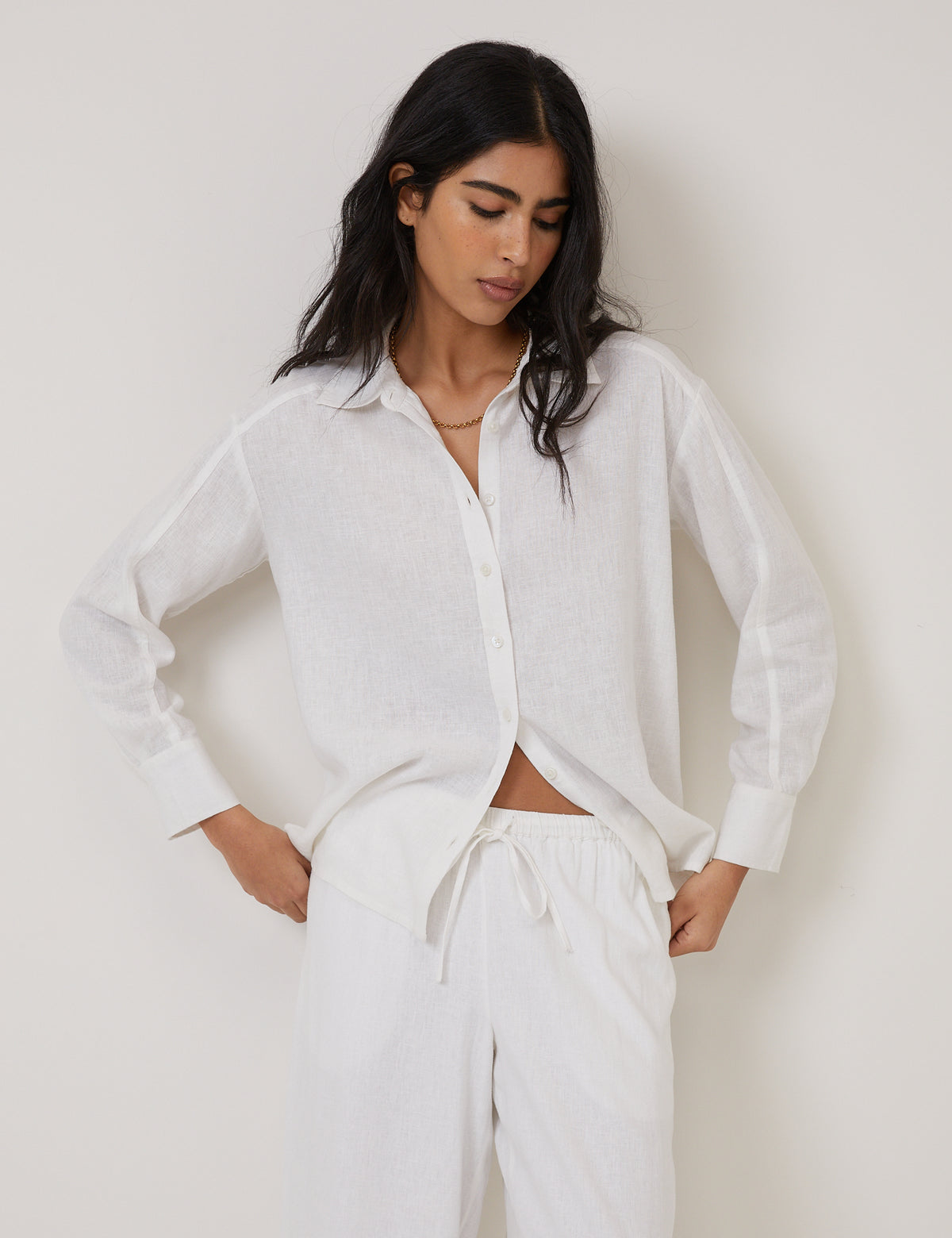 White Oversized Linen-Blend Shirt