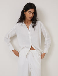 White Oversized Linen-Blend Shirt