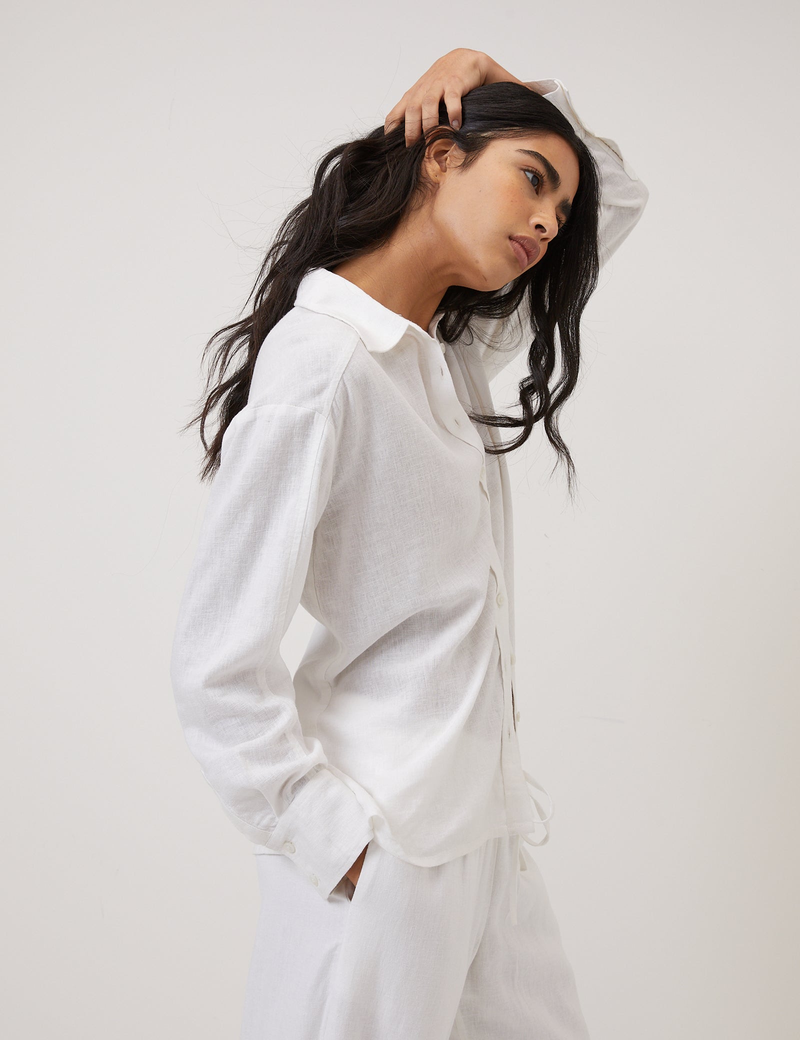 White Oversized Linen-Blend Shirt