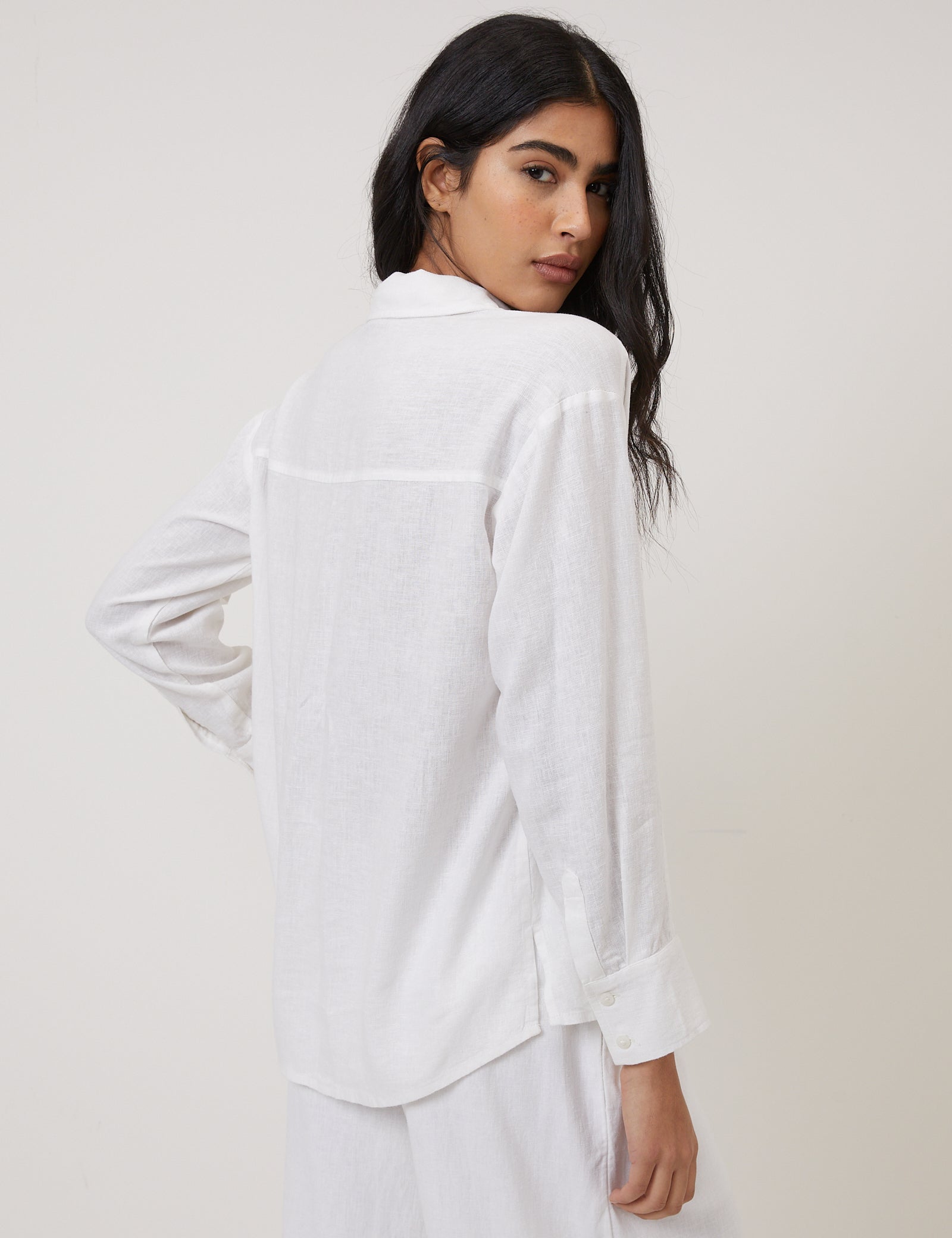 White Oversized Linen-Blend Shirt