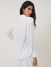 White Oversized Linen-Blend Shirt
