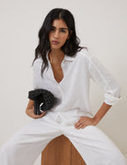 White Oversized Linen-Blend Shirt