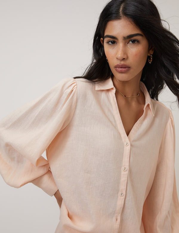 Peach Linen-blend Blouse