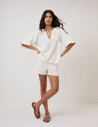 Cream Linen-Blend Blouse