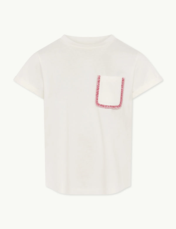 White Embroidered Pocket T-Shirt