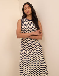 Navy and Cream Crochet Knitted Midi Dress