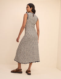 Navy and Cream Crochet Knitted Midi Dress