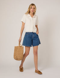 White Crochet Collar Shirt