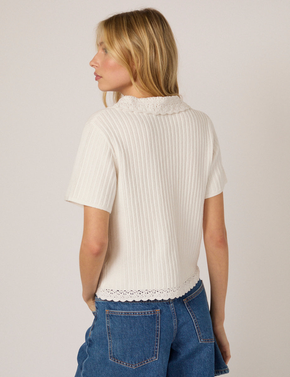 White Crochet Collar Shirt