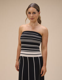 Black Striped Knitted Bandeau Midi Dress