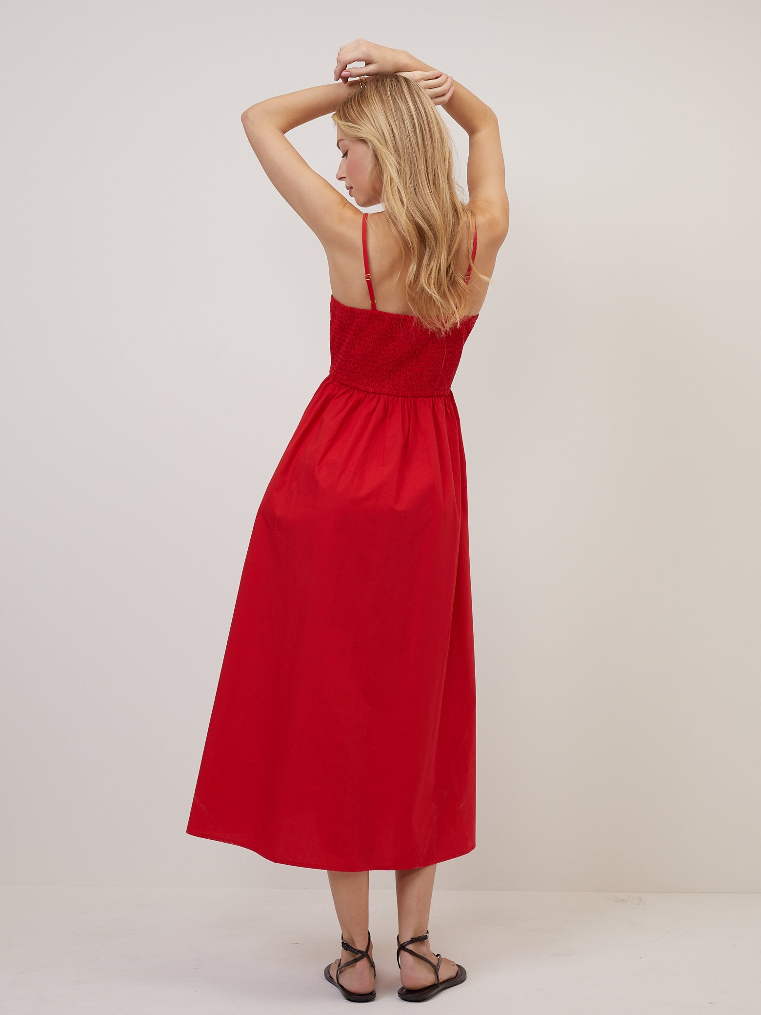 Red Fitted Bodice Briella Midi Dress