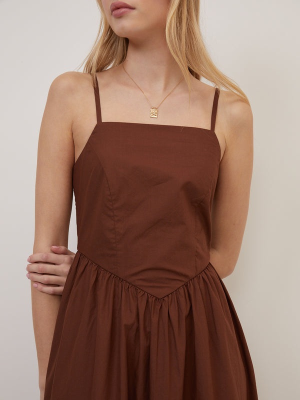 Brown Fitted Bodice Briella Midi Dress