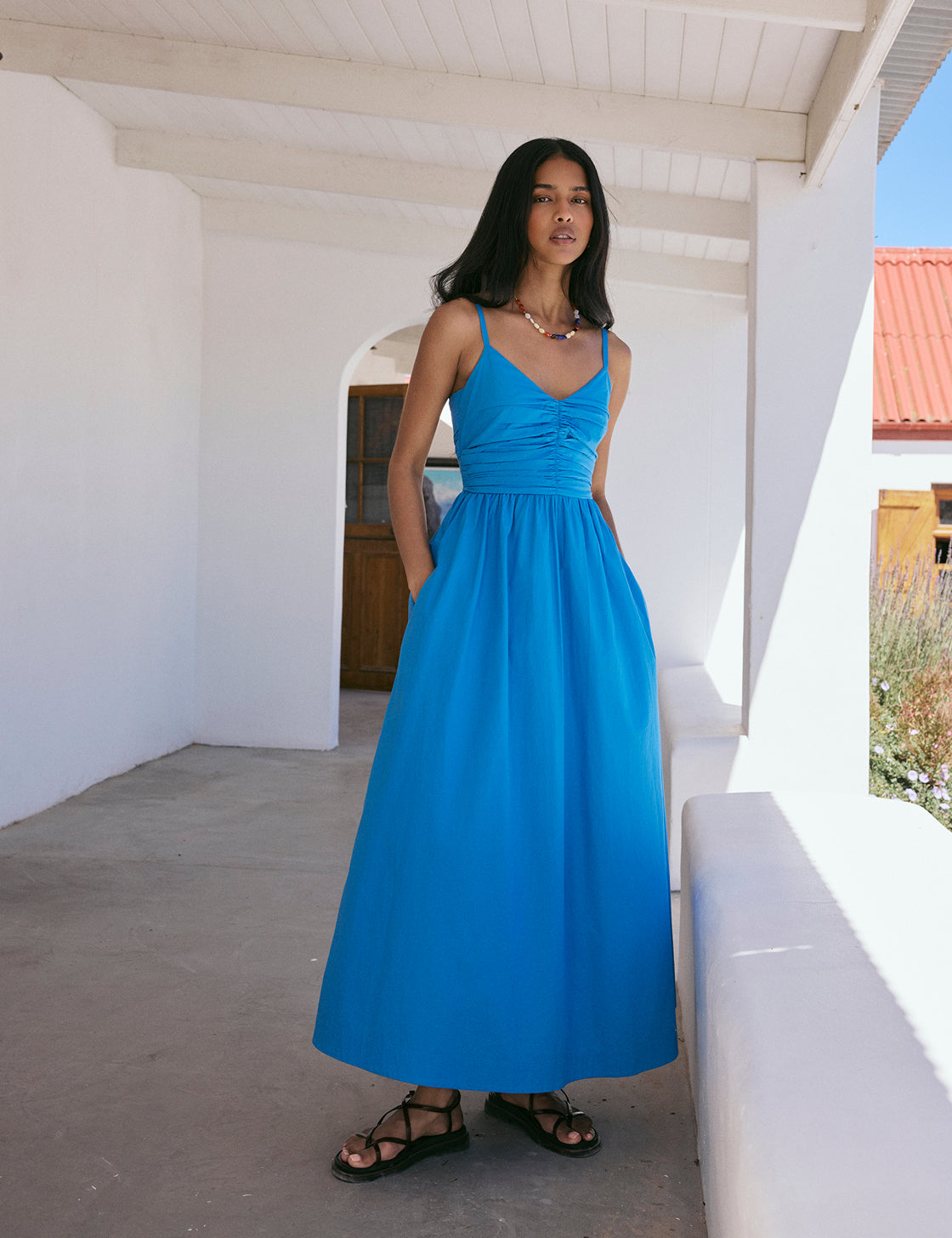 Blue Ruched Paige Maxi Dress Blue Ruched Paige Maxi Dress