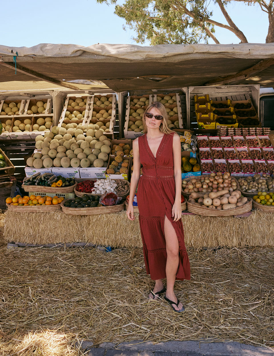 Orange Broderie Anglaise Wrena Midi Dress