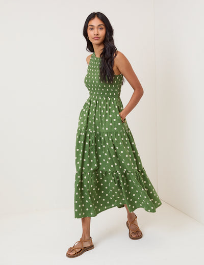 Green Polka Dot Sleeveless Charlie Midi Dress