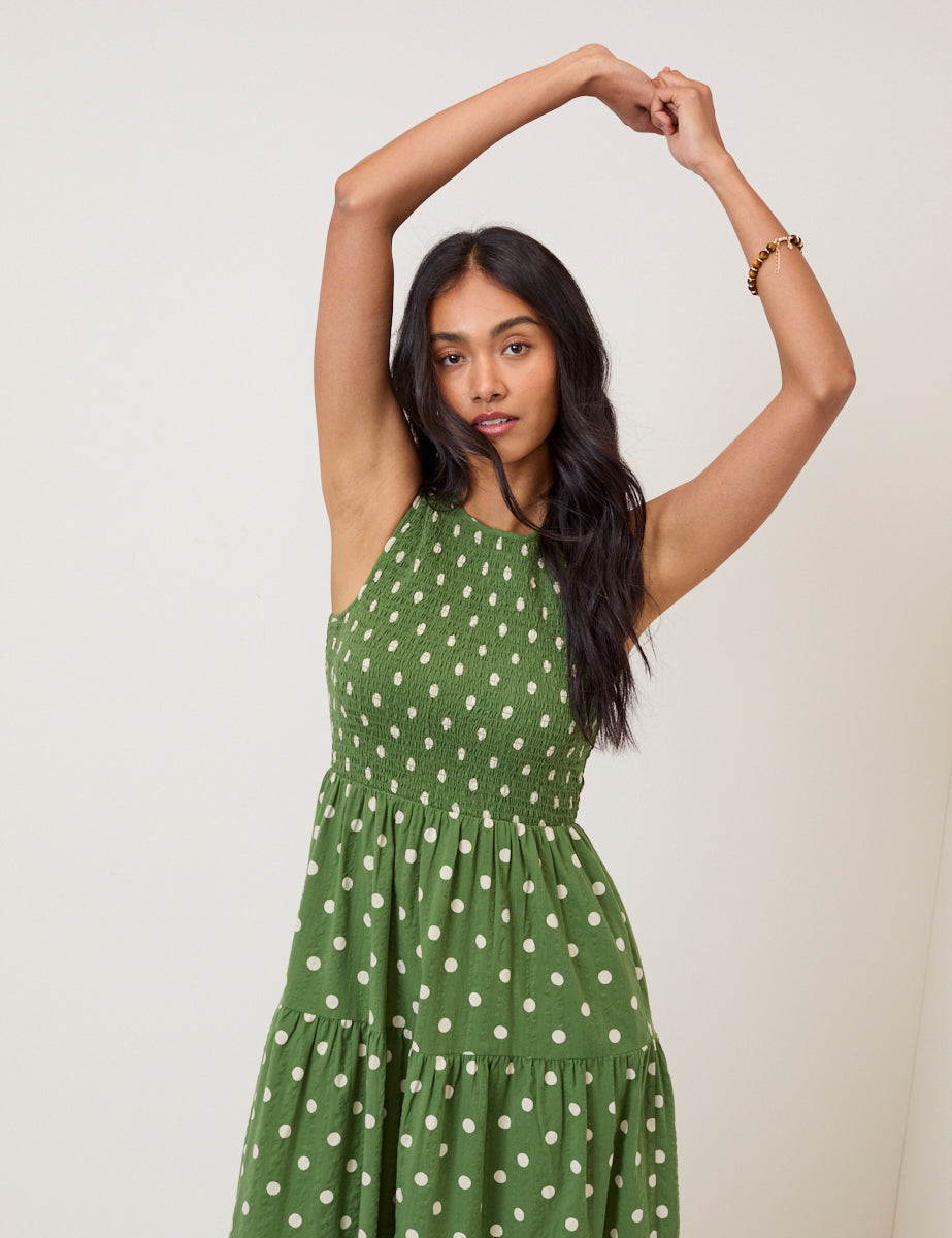 Green Polka Dot Sleeveless Charlie Midi Dress Green Polka Dot Sleeveless Charlie Midi Dress