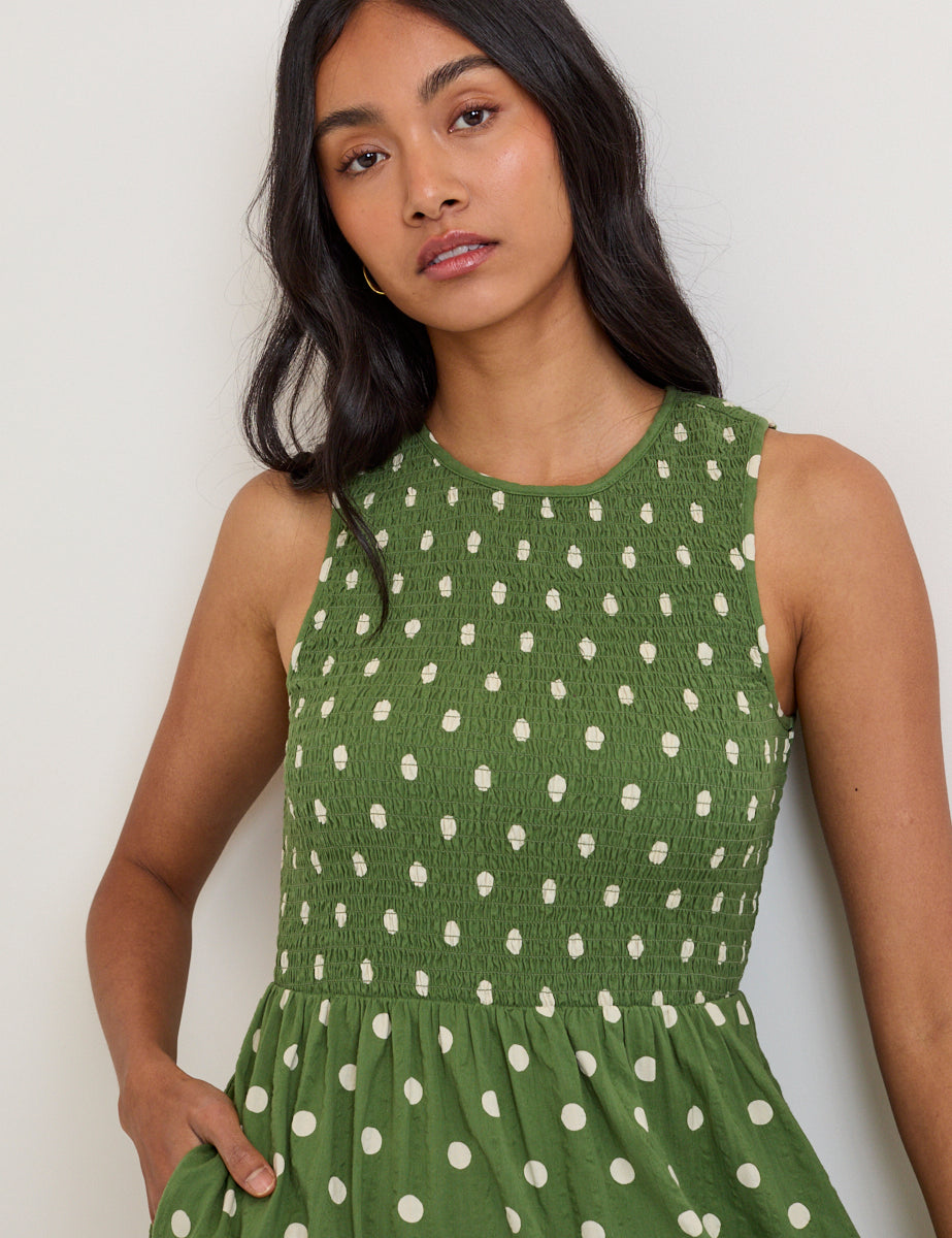 Green Polka Dot Sleeveless Charlie Midi Dress Green Polka Dot Sleeveless Charlie Midi Dress