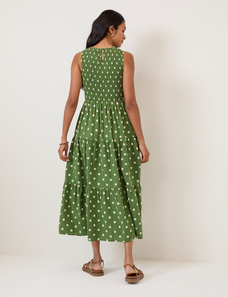 Green Polka Dot Sleeveless Charlie Midi Dress