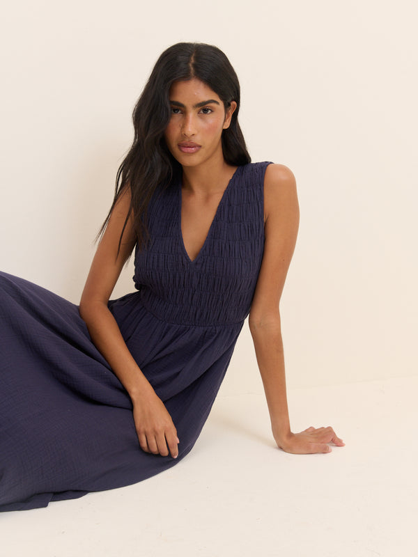 Navy Sleeveless Audrey Midi Dress