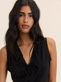 Black Embroidered Tie Front Waistcoat