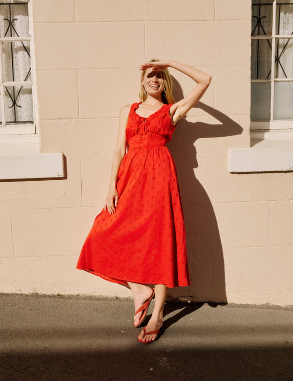 Red Floral Rylee Midi Dress