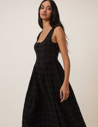 Black Gingham Cora Midi Dress