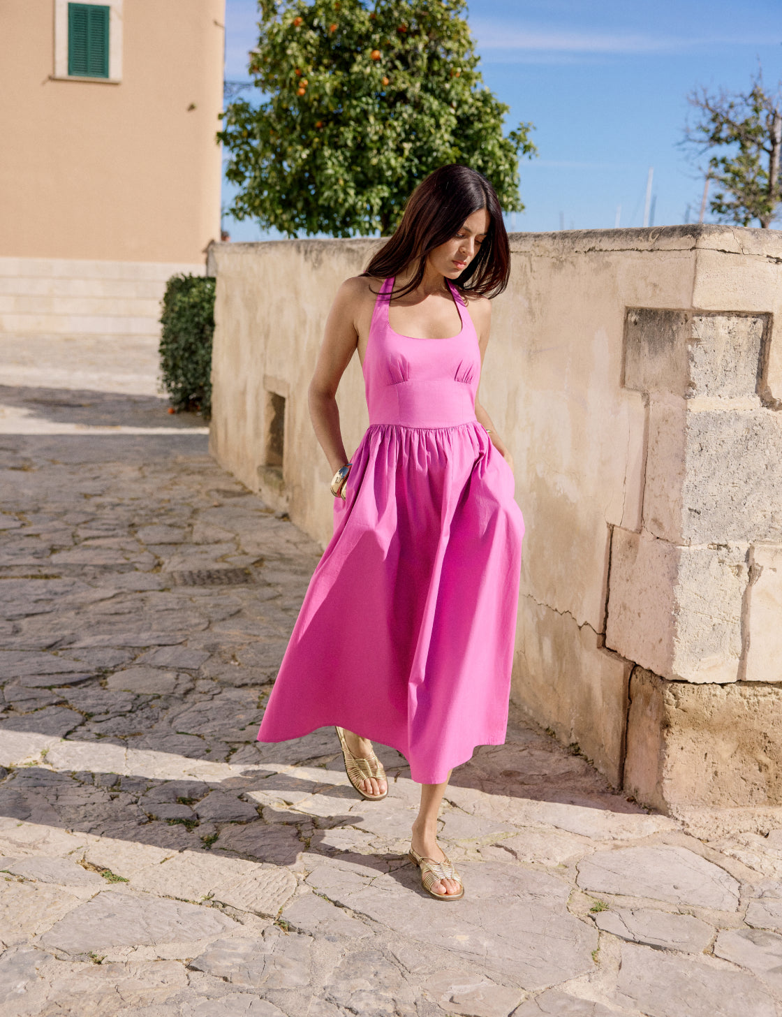 Pink Halterneck Hallie Midi Dress Pink Halterneck Hallie Midi Dress